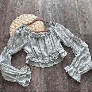Altar’d state blue off shoulder tie top boho cowgirl